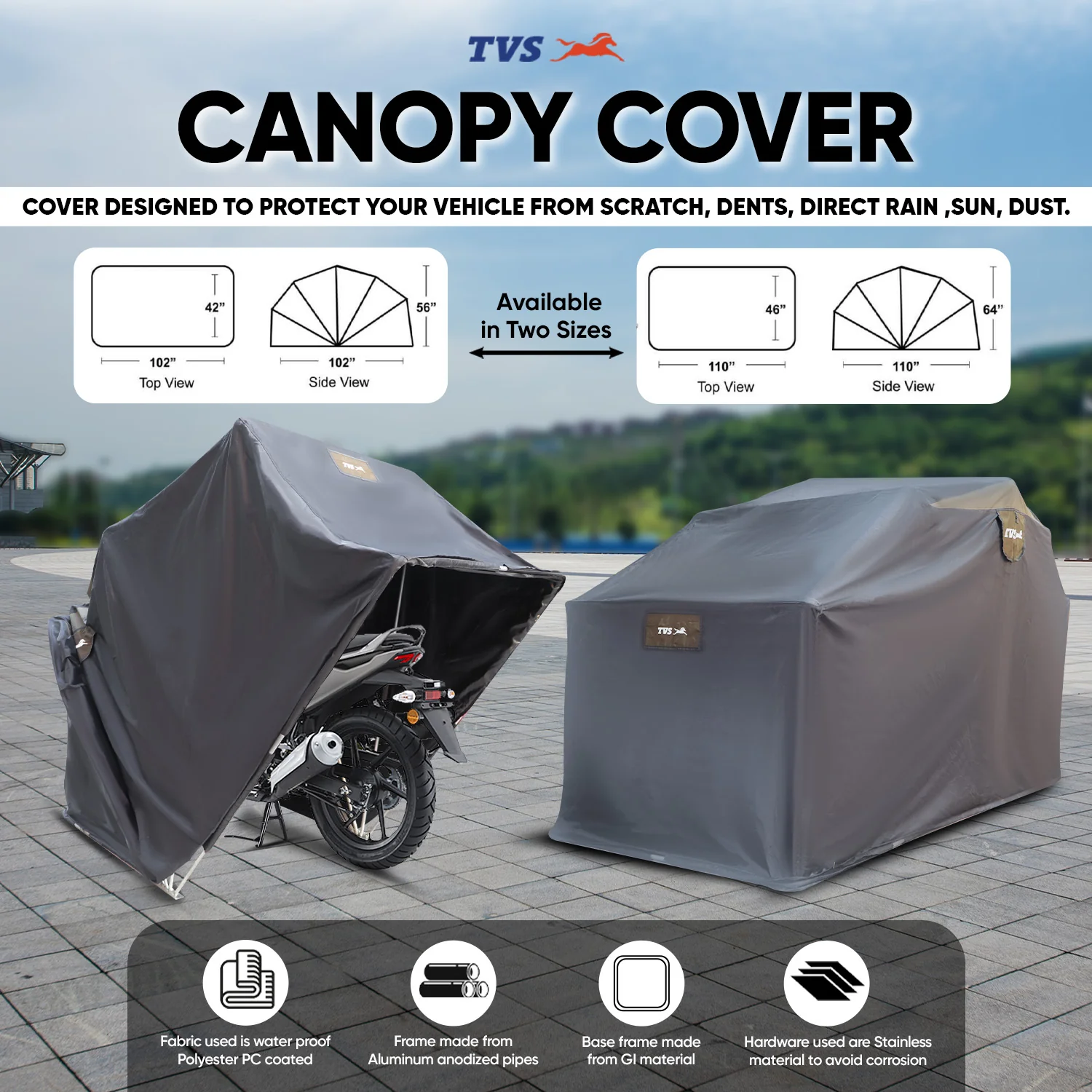 TVS Canopy Vehicle Cover Big 110/64  Durable and Weatherproof - Image 2