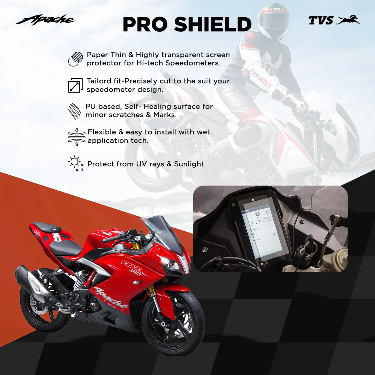 TVS Apache RR 310 Pro Shield Display Screen Protector - Image 3