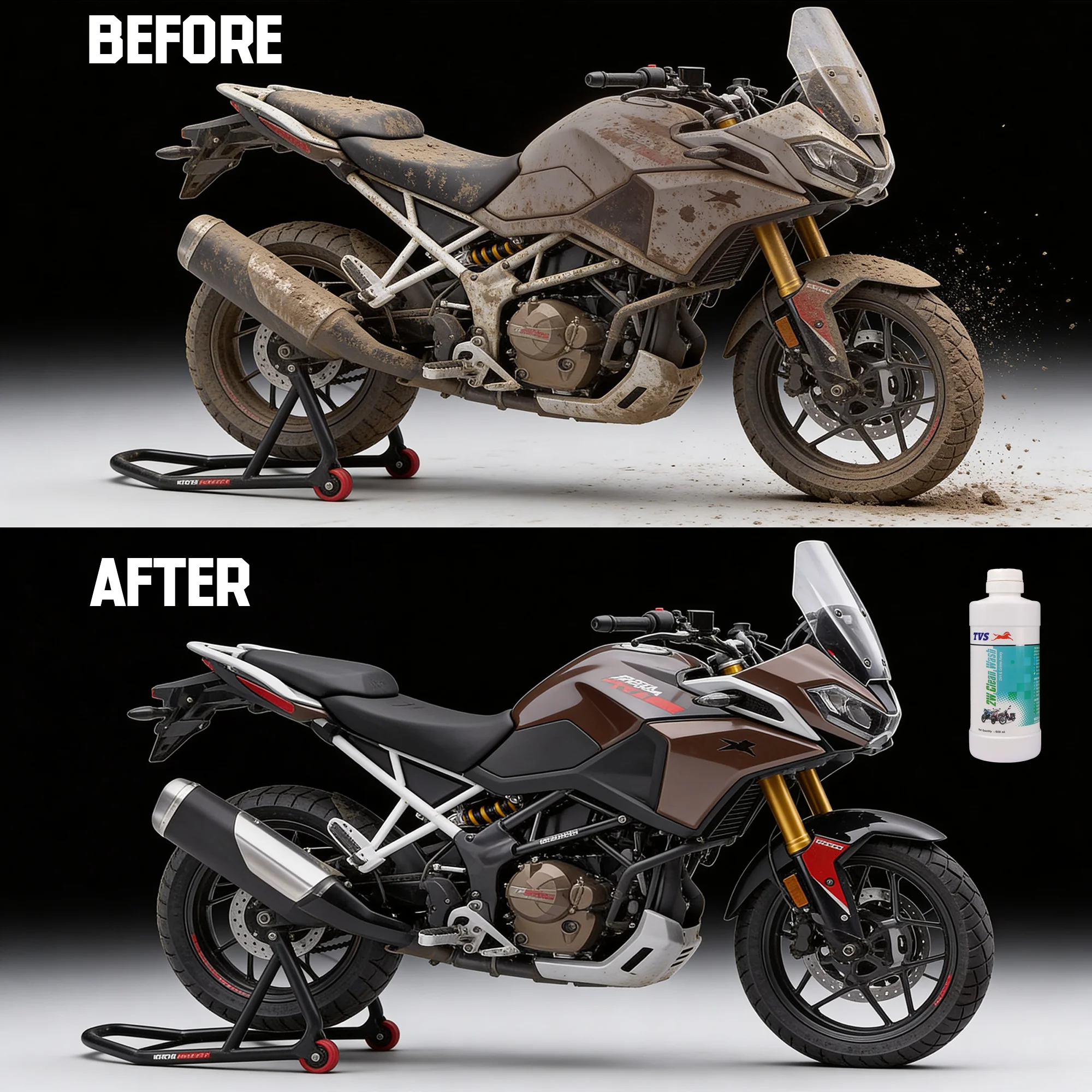 TVS Two-Wheeler Clean Wash 500ml | Powerful Bike Cleaner for Oil, Grease & Dirt Removal - Image 4