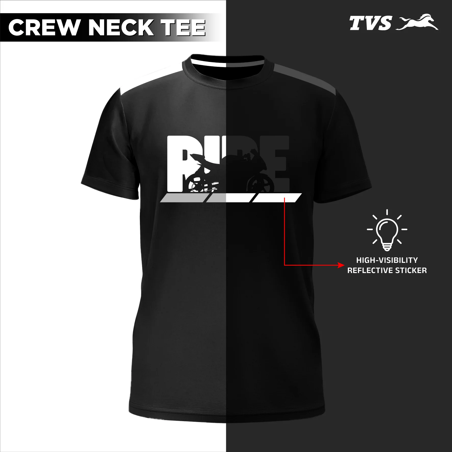 TVS Ride Crew neck Cotton T-shirt | High visibility & Reflective Sticker - Image 7