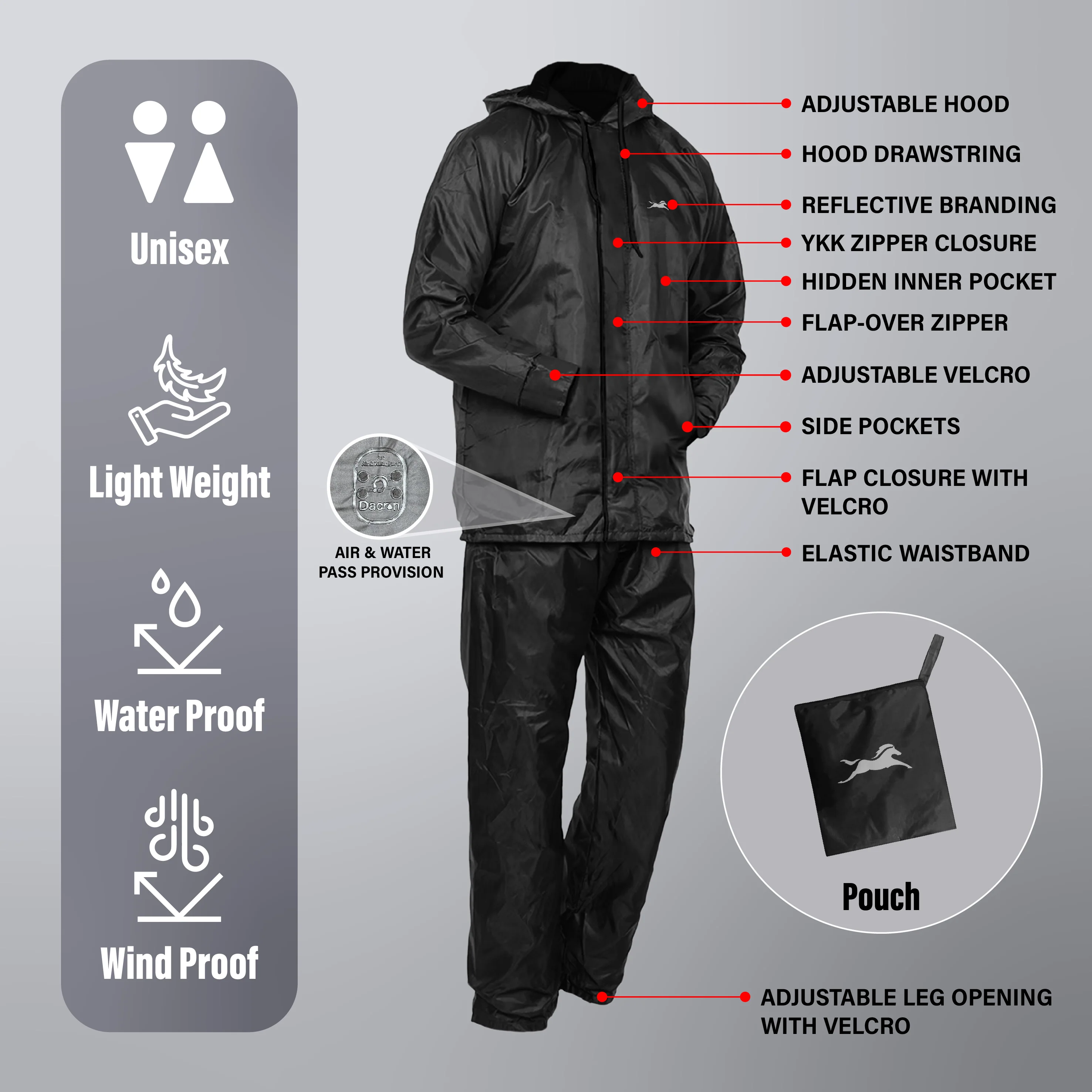 TVS Double-Layer Polyester Raincoat with Pants & Adjustable Drawcord Hood - Image 8