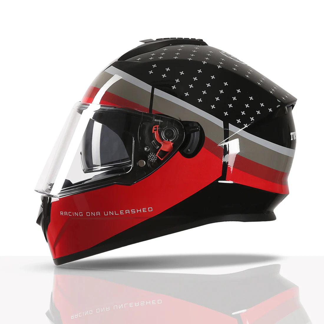 TVS Racing Phantom Series Full Face Dual Visor Helmet for Men | Premium Bike Helmets with ABS Shell, UV Paint | Quick Release System | Aerodynamic Design | DOT & ISI Certified (Black V1) - Image 13