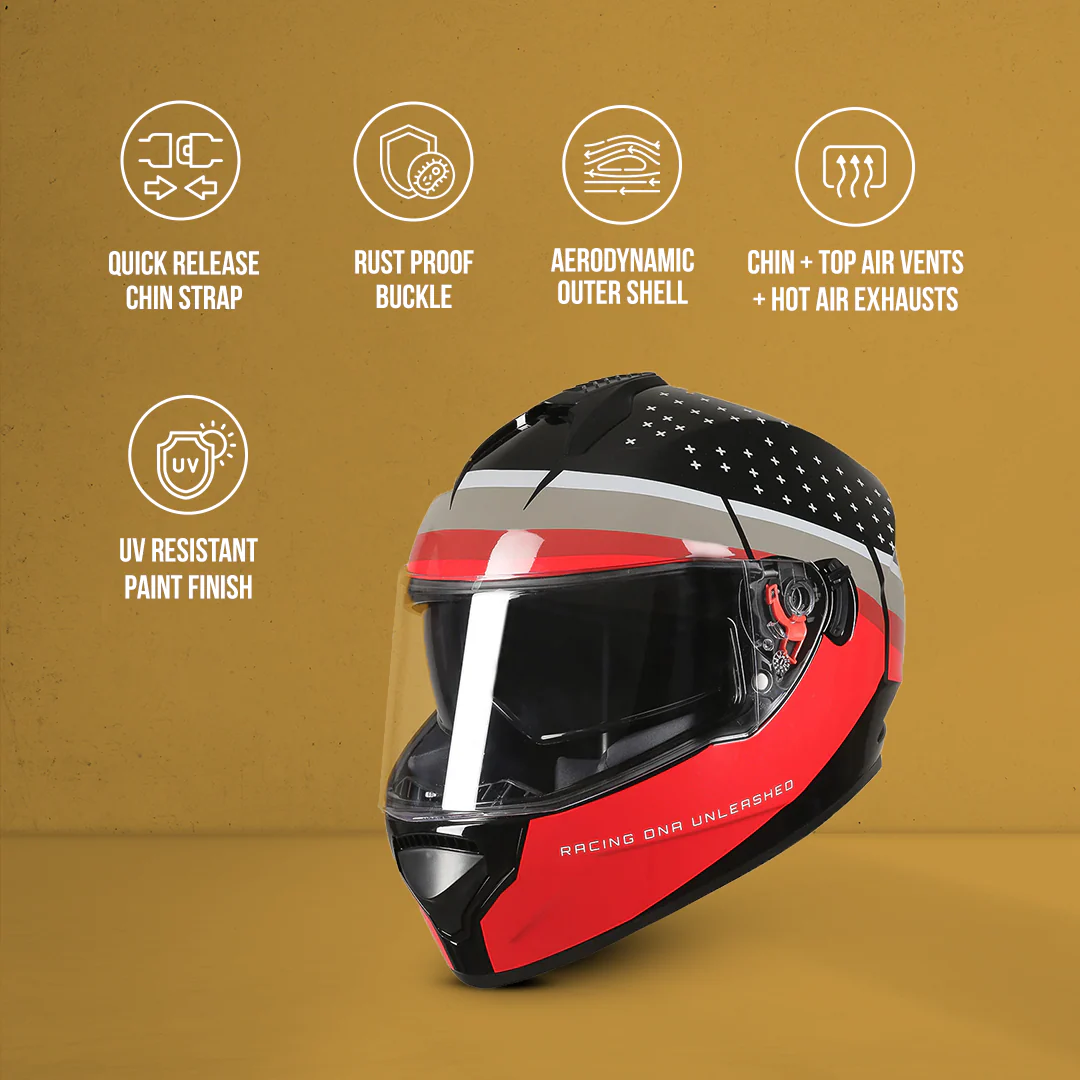 TVS Racing Phantom Series Full Face Dual Visor Helmet for Men | Premium Bike Helmets with ABS Shell, UV Paint | Quick Release System | Aerodynamic Design | DOT & ISI Certified (Black V1) - Image 16