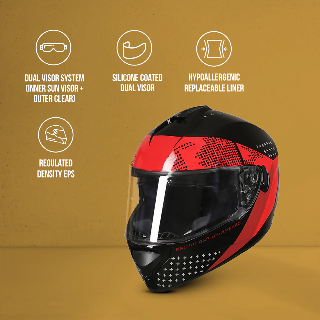 TVS Racing Phantom Series Full Face Dual Visor Helmet for Men | Premium Bike Helmets with ABS Shell, UV Paint | Quick Release System | Aerodynamic Design | DOT & ISI Certified (Black V1) - Image 3