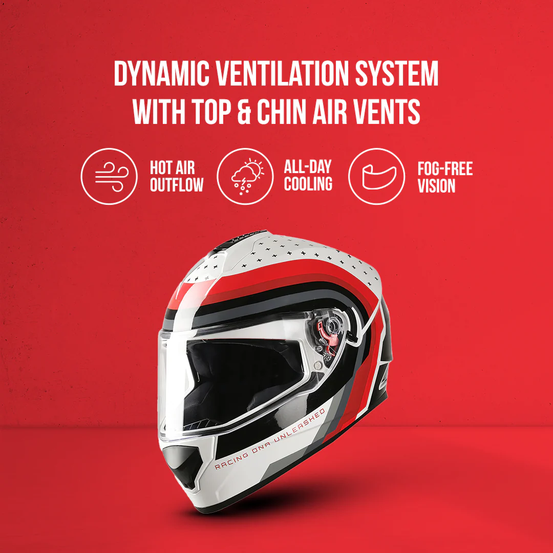 TVS Racing Phantom Series Full Face Dual Visor Helmet for Men | Premium Bike Helmets with ABS Shell, UV Paint | Quick Release System | Aerodynamic Design | DOT & ISI Certified (Black V1) - Image 31