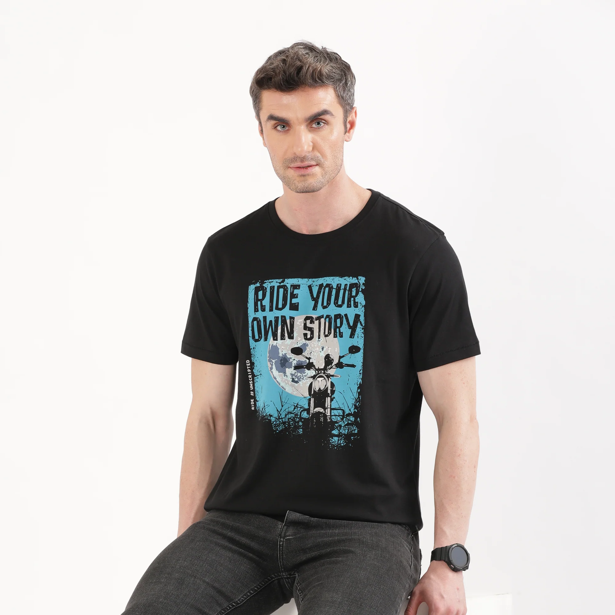 TVS Originals Collection Crew Neck T-Shirt – Bold Street Style, 100% Pure Cotton, Ultra-Soft Comfort, Breathable Anti-Odor Fabric, Skin-Friendly & Long-Lasting Durability for Riders (Modern Retro Black) - Image 3