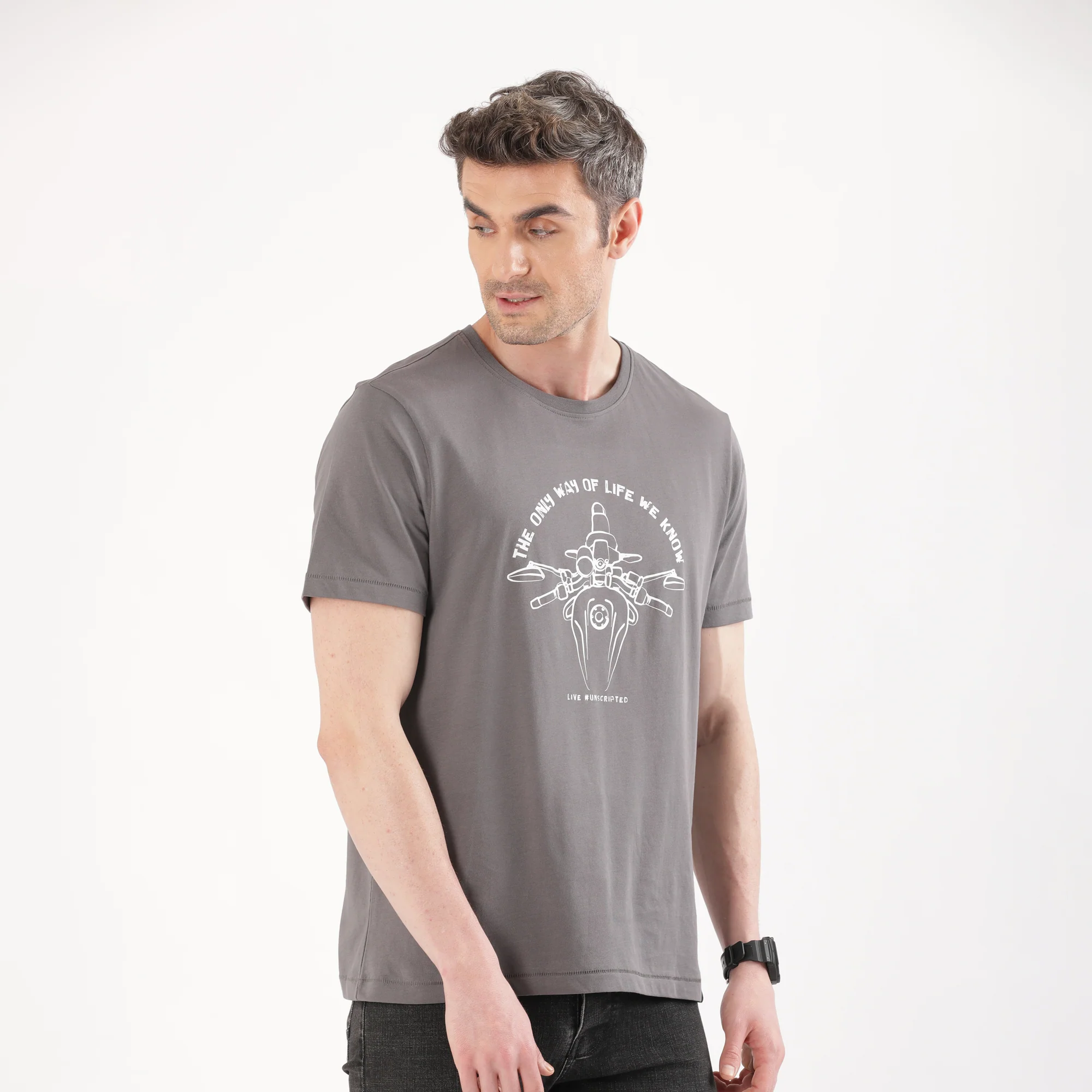 TVS Originals Collection Crew Neck T-Shirt – Bold Street Style, 100% Pure Cotton, Ultra-Soft Comfort, Breathable Anti-Odor Fabric, Skin-Friendly & Long-Lasting Durability for Riders (Modern Retro Grey) - Image 5