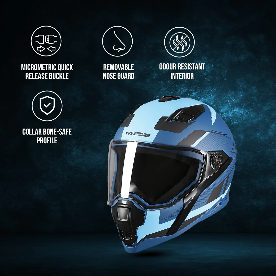 TVS Racing Anti Matter Full Face Helmet for Bike & Motorcycle Riders # -DOT & ISI Certified-Lightweight ABS Shell, UV Resistant-Ventilated Comfort Liner, Quick-Release Visor & Chin Strap - Image 20