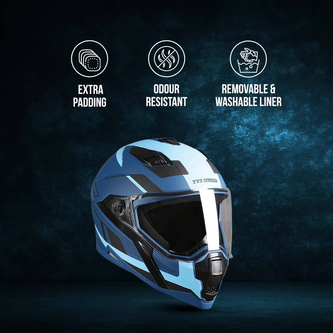 TVS Racing Anti Matter Full Face Helmet for Bike & Motorcycle Riders # -DOT & ISI Certified-Lightweight ABS Shell, UV Resistant-Ventilated Comfort Liner, Quick-Release Visor & Chin Strap - Image 23