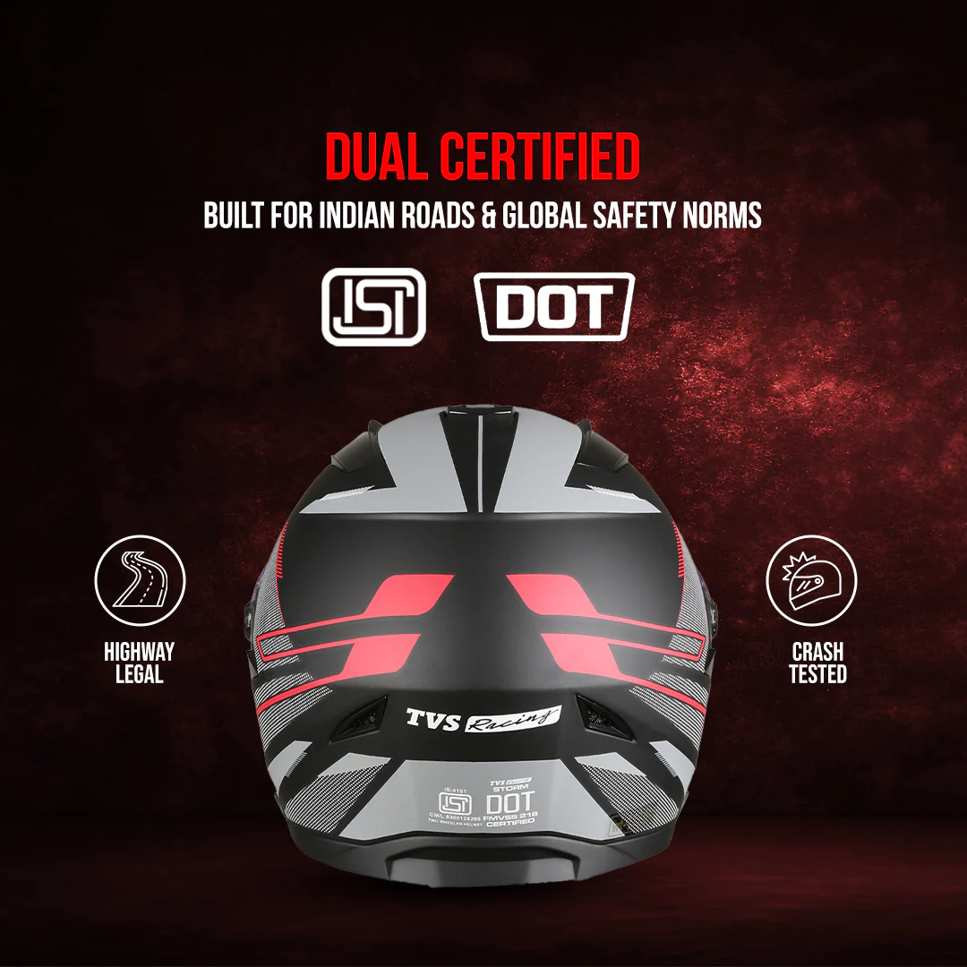 TVS Racing Anti Matter Full Face Helmet for Bike & Motorcycle Riders # -DOT & ISI Certified-Lightweight ABS Shell, UV Resistant-Ventilated Comfort Liner, Quick-Release Visor & Chin Strap - Image 34