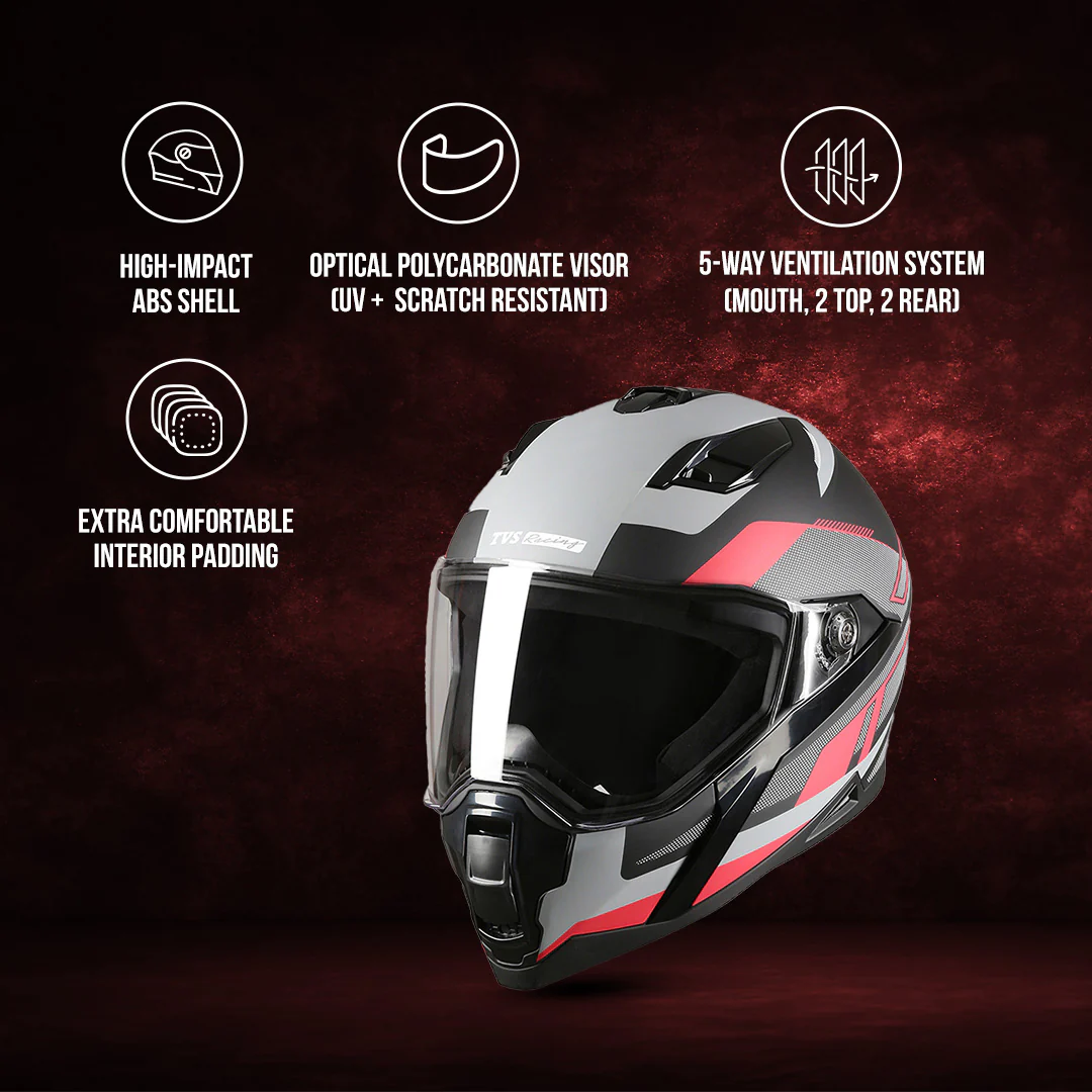 TVS Racing Anti Matter Full Face Helmet for Bike & Motorcycle Riders # -DOT & ISI Certified-Lightweight ABS Shell, UV Resistant-Ventilated Comfort Liner, Quick-Release Visor & Chin Strap - Image 38