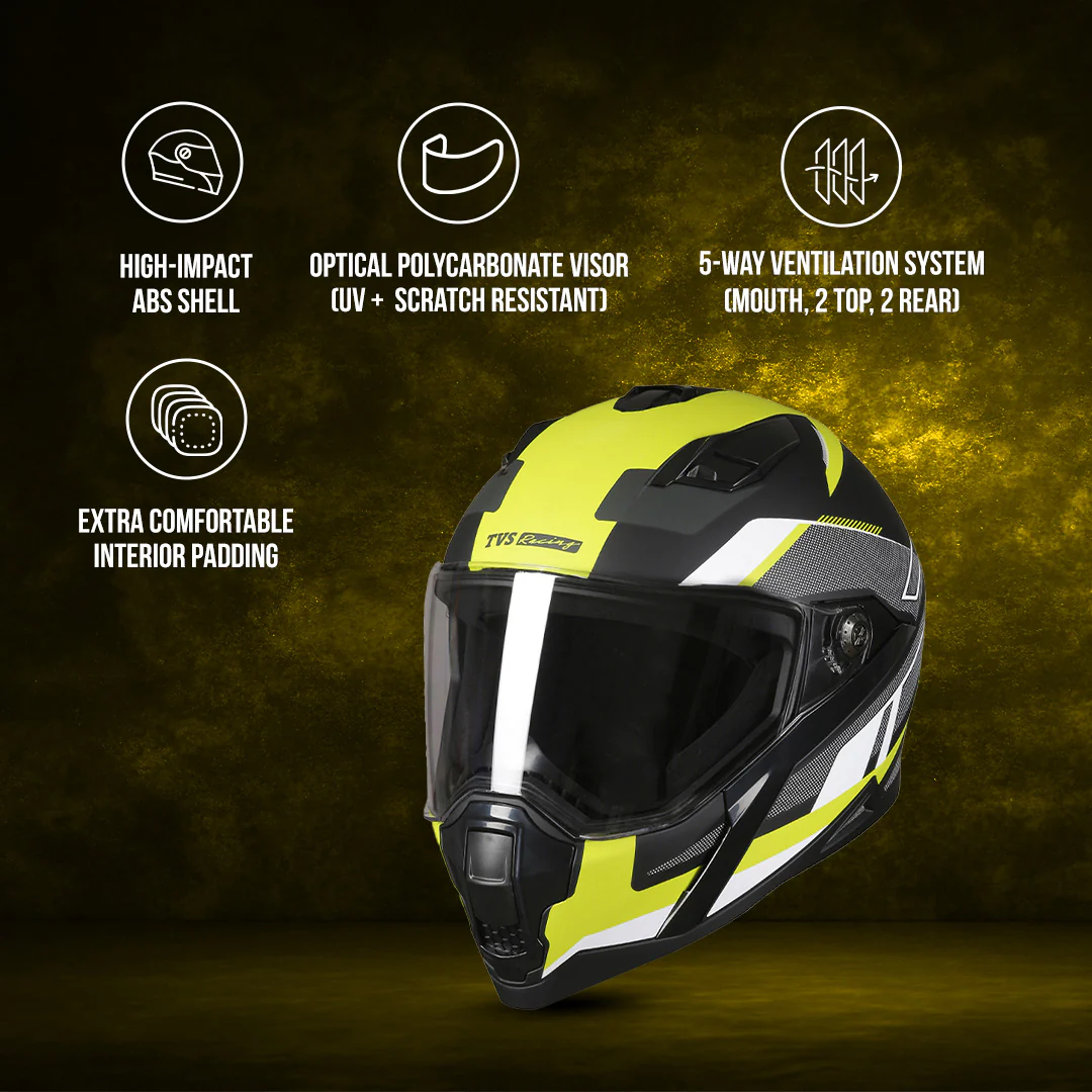 TVS Racing Anti Matter Full Face Helmet for Bike & Motorcycle Riders # -DOT & ISI Certified-Lightweight ABS Shell, UV Resistant-Ventilated Comfort Liner, Quick-Release Visor & Chin Strap - Image 45