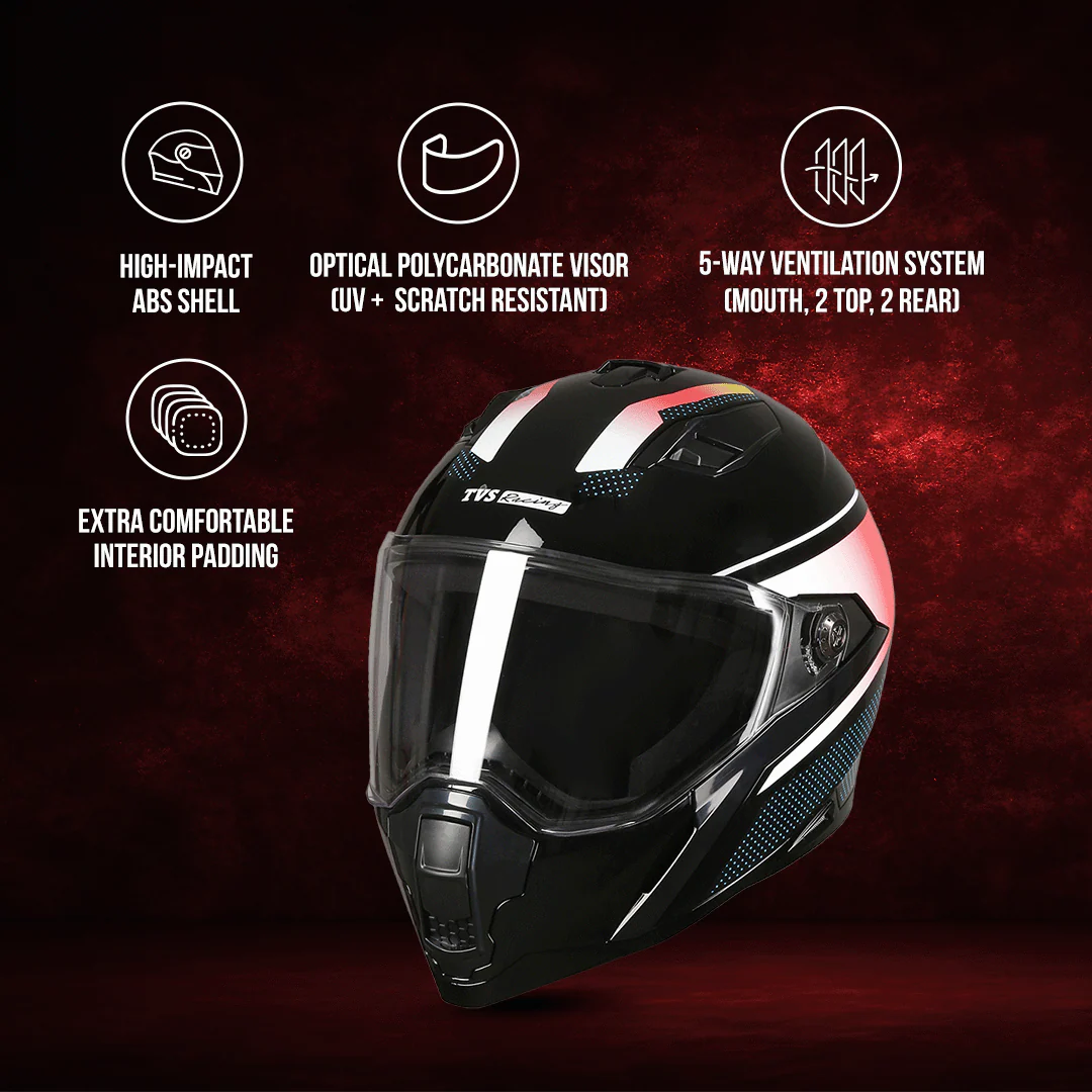 TVS Racing Anti Matter Full Face Helmet for Bike & Motorcycle Riders # -DOT & ISI Certified-Lightweight ABS Shell, UV Resistant-Ventilated Comfort Liner, Quick-Release Visor & Chin Strap - Image 56