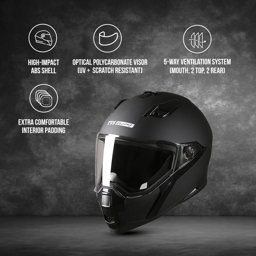 TVS Racing Anti Matter Full Face Helmet for Bike & Motorcycle Riders # -DOT & ISI Certified-Lightweight ABS Shell, UV Resistant-Ventilated Comfort Liner, Quick-Release Visor & Chin Strap - Image 6