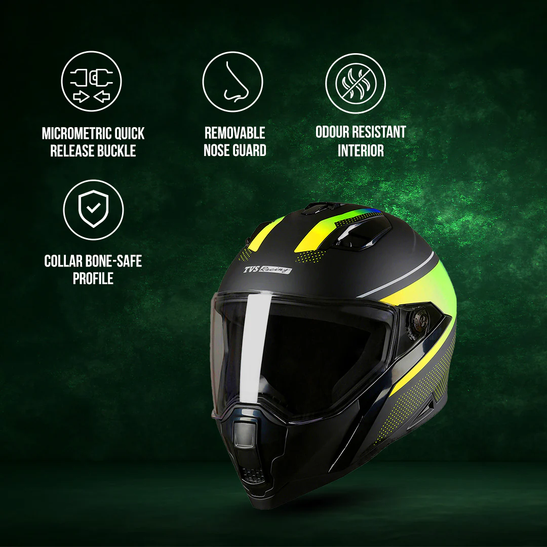 TVS Racing Anti Matter Full Face Helmet for Bike & Motorcycle Riders # -DOT & ISI Certified-Lightweight ABS Shell, UV Resistant-Ventilated Comfort Liner, Quick-Release Visor & Chin Strap - Image 83