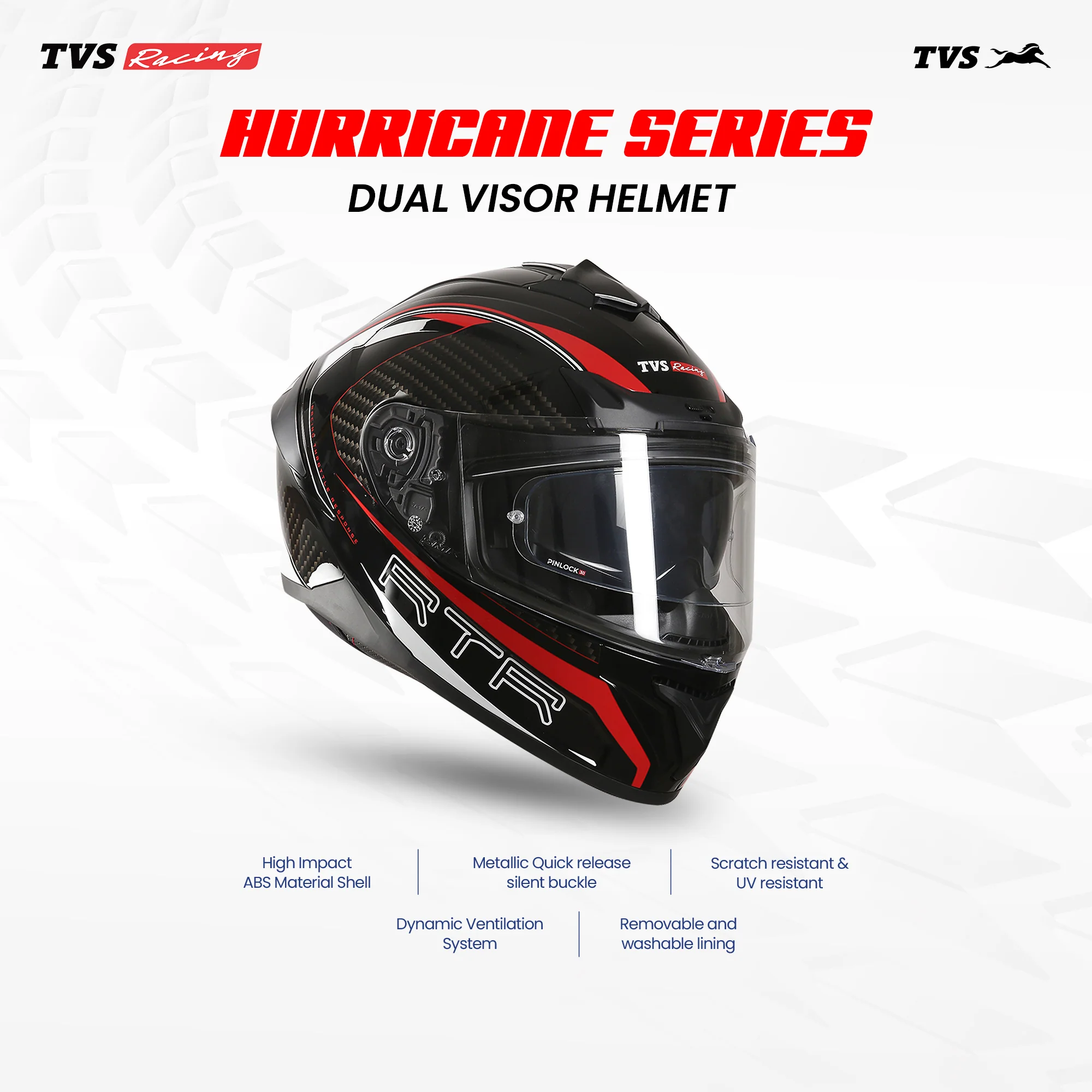 TVS Racing Hurricane Series Full Face Dual Visor Helmet for Men | Premium Bike Helmets with ABS Shell, UV Paint | Quick Release System | Aerodynamic Design | ECE, DOT & ISI Certified (Red) - Image 8