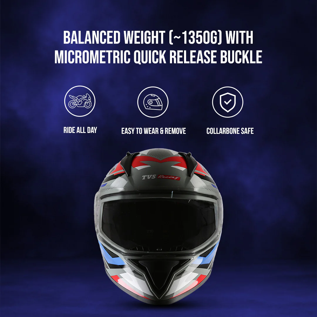 TVS Racing Titan Series Full Face Helmet for Men | Premium Bike Helmets with ABS Shell, UV Paint | Quick Release System | Aerodynamic Design | DOT & ISI Certified - Image 12