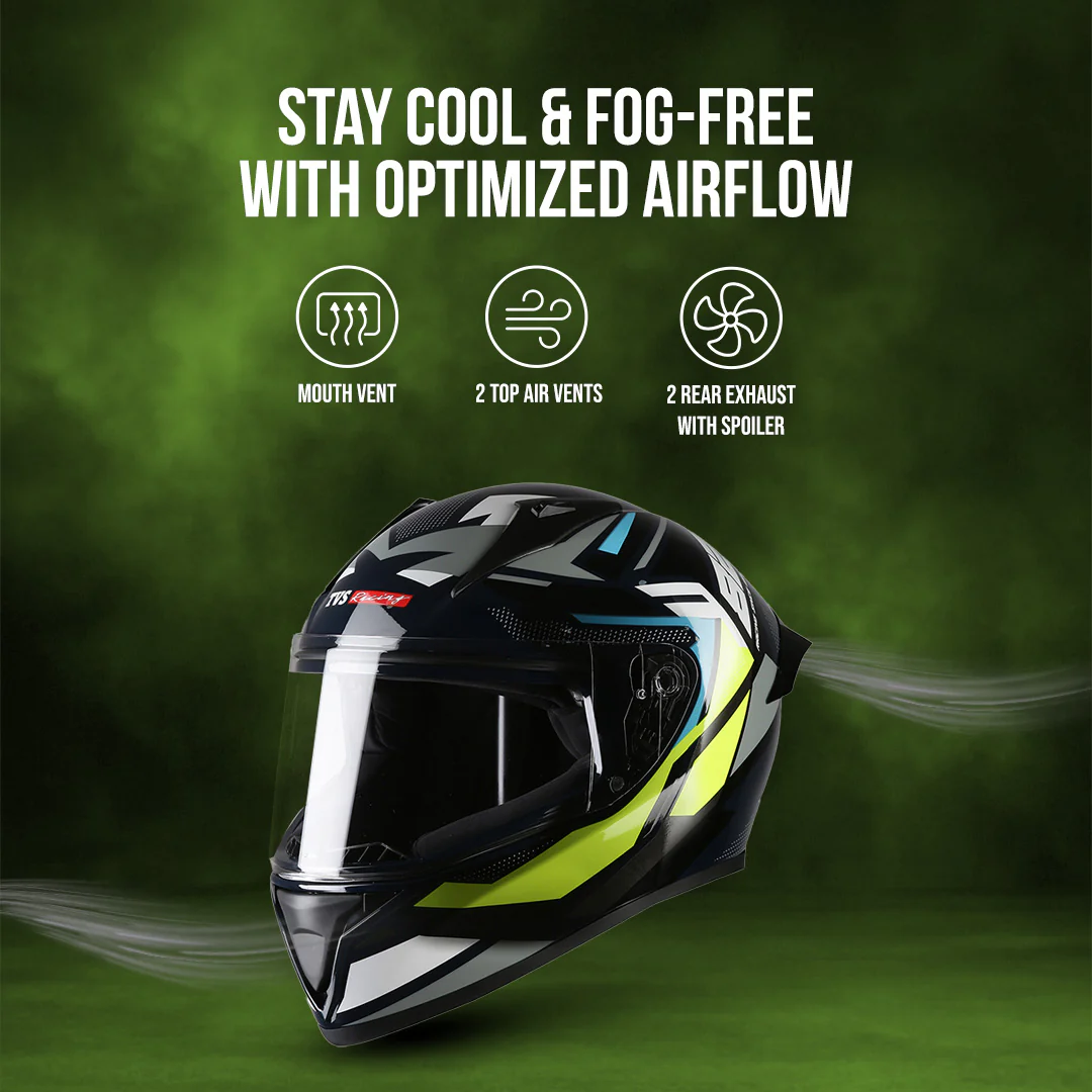 TVS Racing Titan Series Full Face Helmet for Men | Premium Bike Helmets with ABS Shell, UV Paint | Quick Release System | Aerodynamic Design | DOT & ISI Certified - Image 19