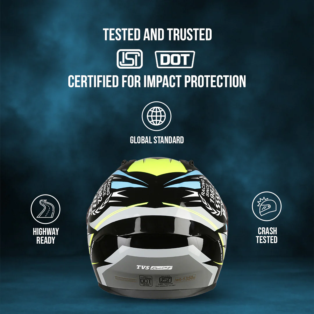 TVS Racing Titan Series Full Face Helmet for Men | Premium Bike Helmets with ABS Shell, UV Paint | Quick Release System | Aerodynamic Design | DOT & ISI Certified - Image 30