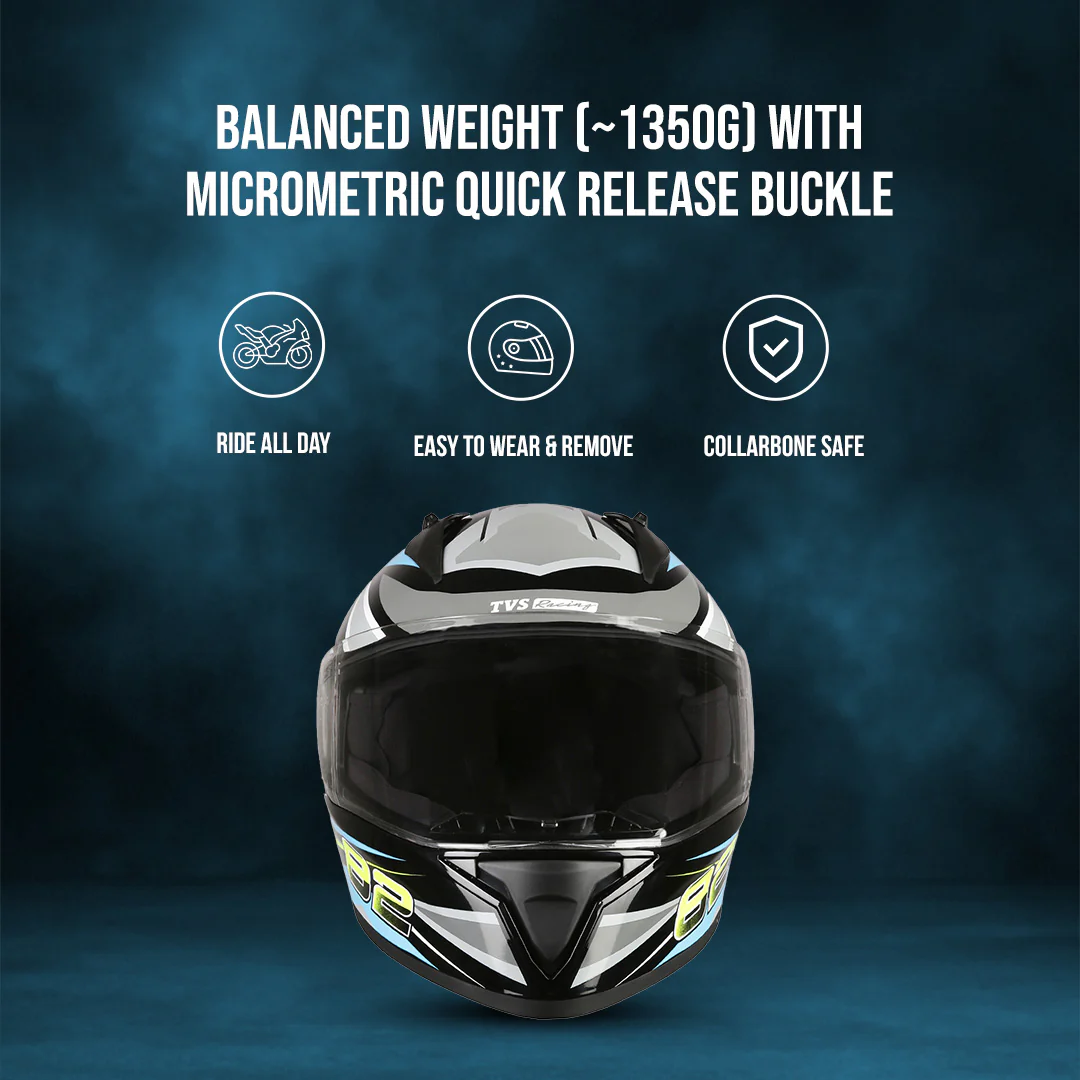 TVS Racing Titan Series Full Face Helmet for Men | Premium Bike Helmets with ABS Shell, UV Paint | Quick Release System | Aerodynamic Design | DOT & ISI Certified - Image 34
