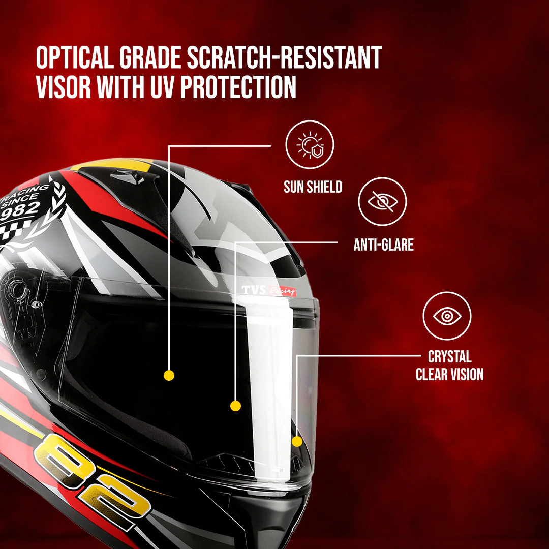 TVS Racing Titan Series Full Face Helmet for Men | Premium Bike Helmets with ABS Shell, UV Paint | Quick Release System | Aerodynamic Design | DOT & ISI Certified - Image 45