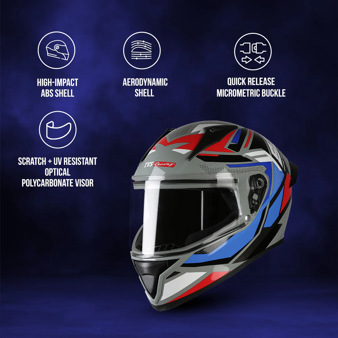 TVS Racing Titan Series Full Face Helmet for Men | Premium Bike Helmets with ABS Shell, UV Paint | Quick Release System | Aerodynamic Design | DOT & ISI Certified - Image 6